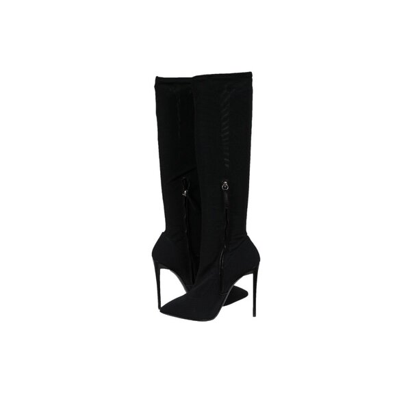 Giuseppe Zanotti Stiletto Knee High Boots 6.5 36.5 Black Suede  Mesh Button Snap - Picture 12 of 13